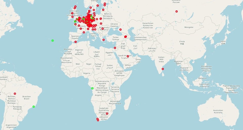 Karte der beim ILLW 2026 erreichten Stationen mit einem Schwerpunkt in Europa und weiteren Verbindungen nach Asien, Afrika und Südamerika